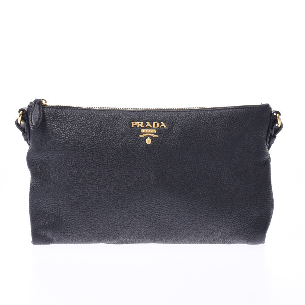 PRADA プラダ スリムタイプ 黒 ゴールド金具 レディース カーフ ショルダーバッグ ABランク 中古 