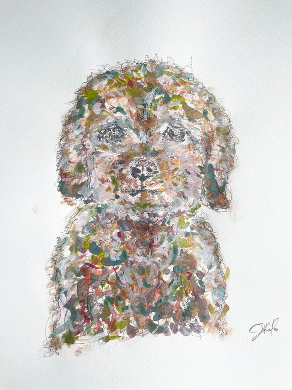 【原画】Toy Poodle 犬イラストアート A4 アクリル画／鉛筆画／ペン画