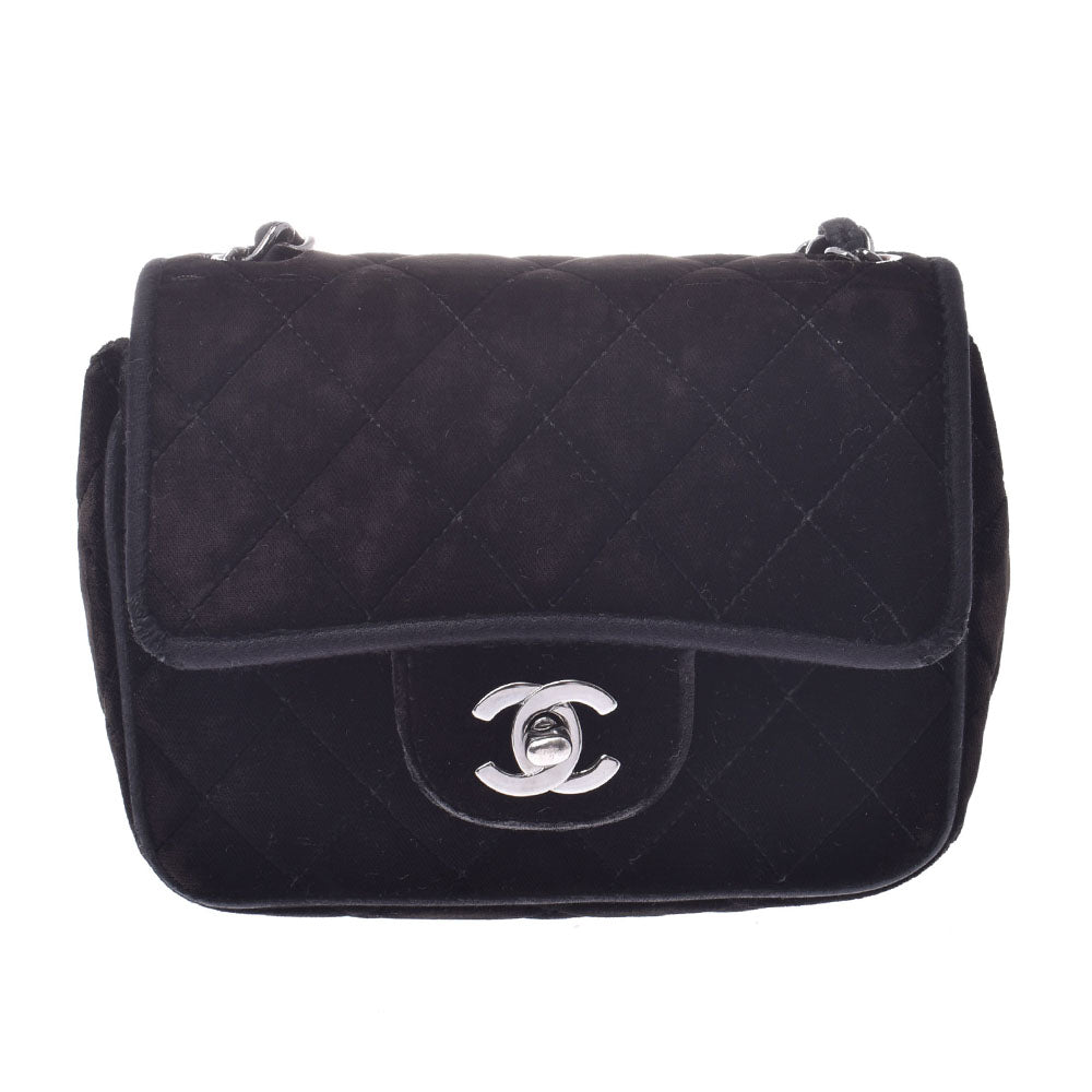 【年末の贈り物】CHANEL シャネルチェーンショルダーバッグ  14143 黒 シルバー金具 レディース ベロア ショルダーバッグ  中古_画像1