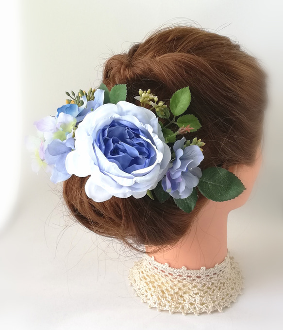 青◇ガーデンローズ◇ヘッドドレス☆*:.ブルーblue garden rose headdress