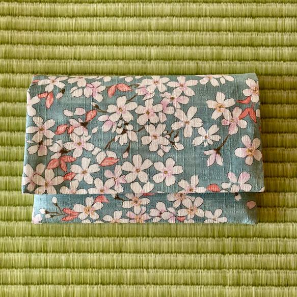 御朱印帳入れ(大小サイズ兼用1冊用)桜(グリーン)