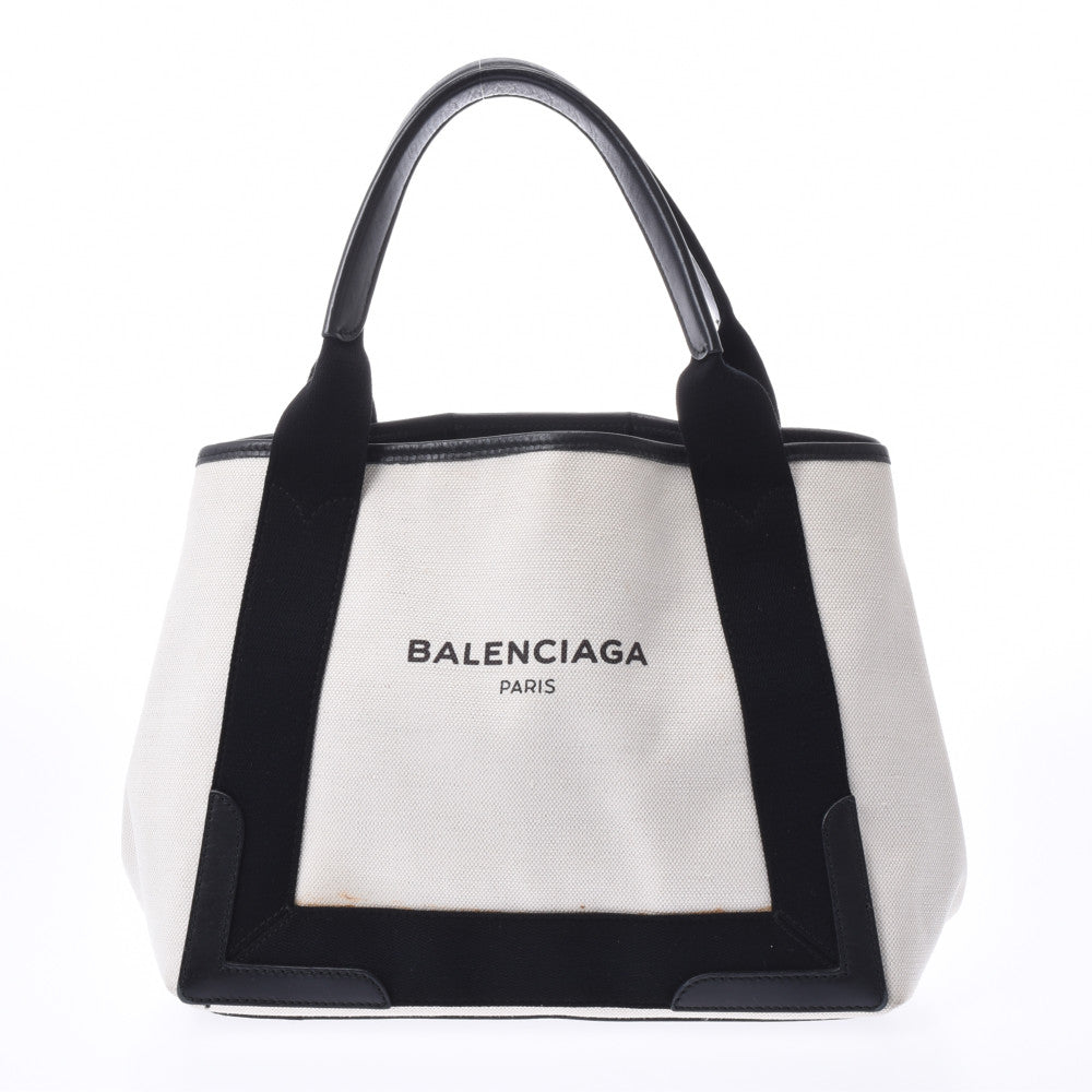 BALENCIAGA バレンシアガ ネイビーカバS 白/黒 レディース キャンバス/レザー ハンドバッグ ABランク 中古 