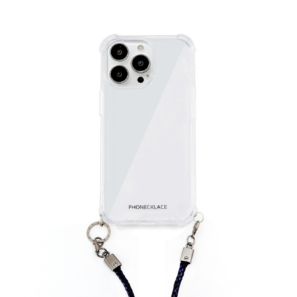 PHONECKLACE iPhone 14 Pro用ロープショルダーストラップ付きクリアケース ネイビー PN23876I14PNV