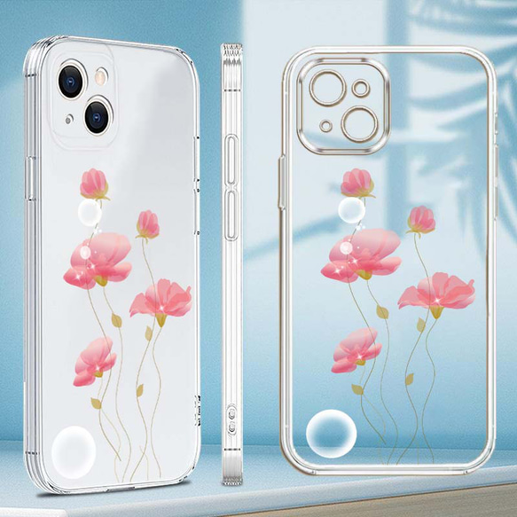 iPhone スマホケース ピンクの花 スマホカバー クリア iPhoneSE/iPhone12mini/iPhoneX