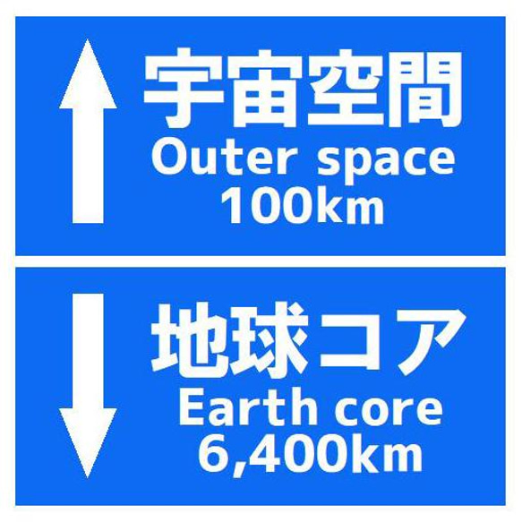 道路標識風 宇宙空間 地球コアまでの距離 マグネットステッカー 13cm