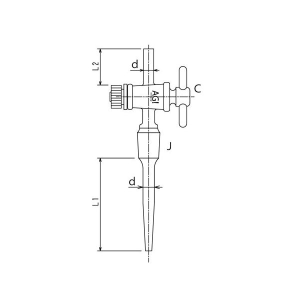 旭製作所 PTFEコック付キャピラリー管 丸・梨・ナスフラスコ用 適応容量50mL/25mL 3390-1M-50 1個 65-1837-82（直送品）