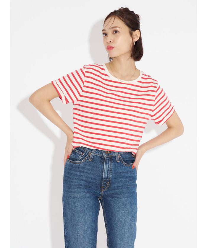 リーバイス/MARGOT ボーダーTシャツ レッド STRIPE CORAL RED