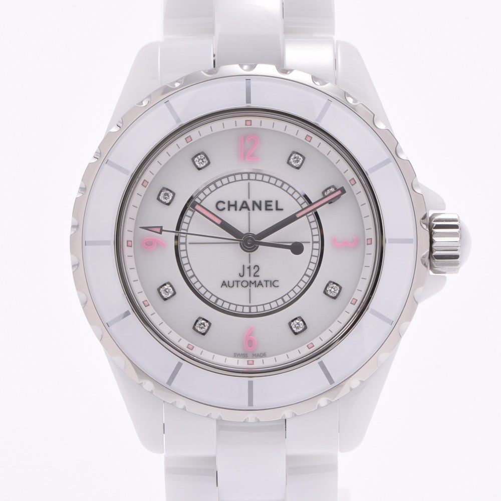 CHANEL シャネル J12 38mm ピンクライト 8Pダイヤ 世界限定1200本モデル H4864 メンズ 白セラミック/SS 腕時計 自動巻き 白文字盤 Aランク 中古 