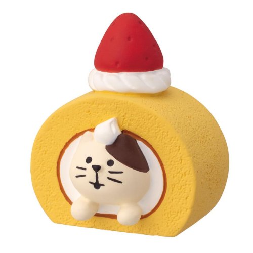 ジャンボないちごフェア マスコット ロールケーキつっこみ猫 concombre 生クリーム デコレ ミニチュア オブジェ ディスプレイ 置物 グッズ