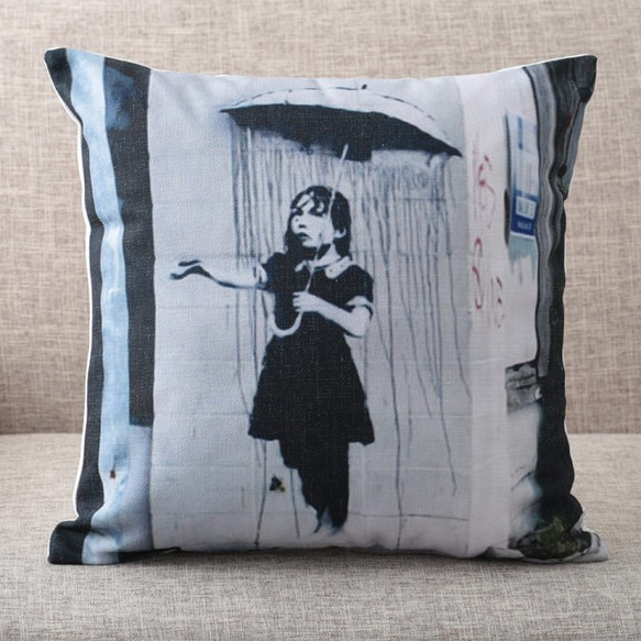 クッションカバー Banksy バンクシー RainUnderUmbrella jubileecushionba061