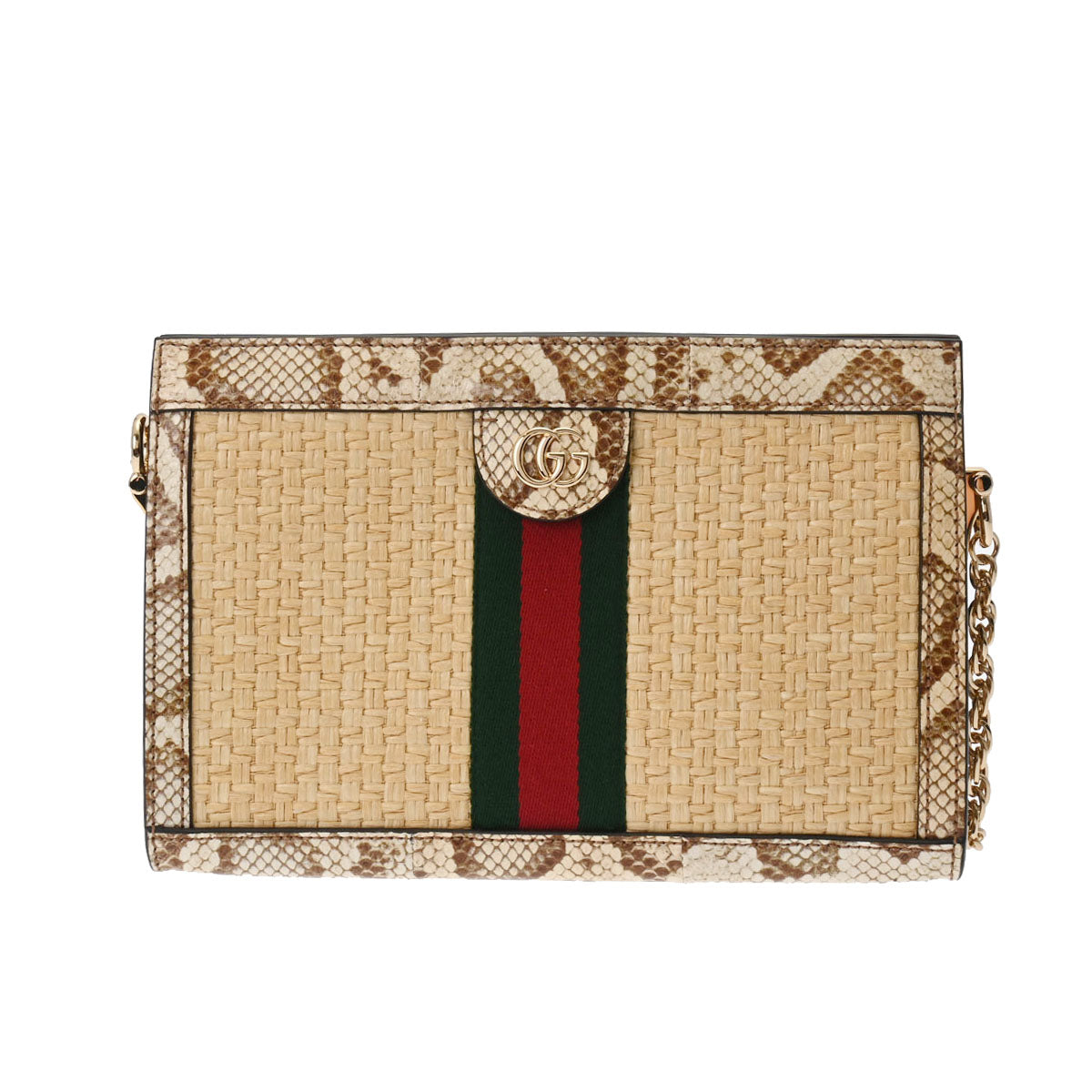 GUCCI グッチ オフィディア GGスモール チェーンショルダー ベージュ系/白系 503877 レディース ストロー/パイソン ショルダーバッグ 新同 中古 