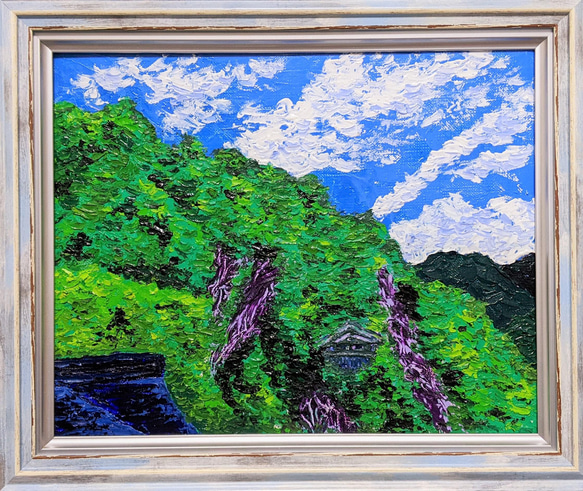 南東北の夏山　　額装　油彩画原画   (F3)