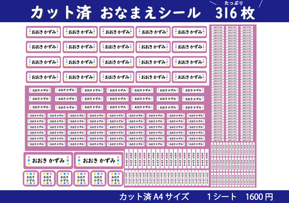 【送料無料】【カット済　カラー20種・キャラ22種】選べるお名前シール作成　316枚