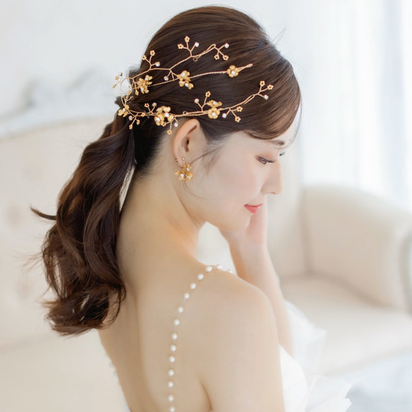 MA108 【ゼクシィ掲載】 ヘッドドレス　カチューシャ ブライダル ヘアアクセサリー リーフ  ゴールド　結婚式 花嫁