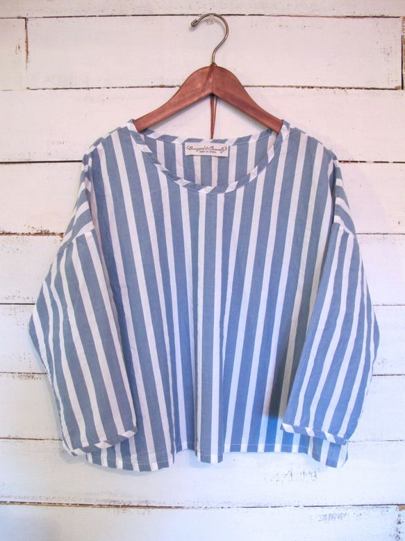 indigo typewriter stripe blouse