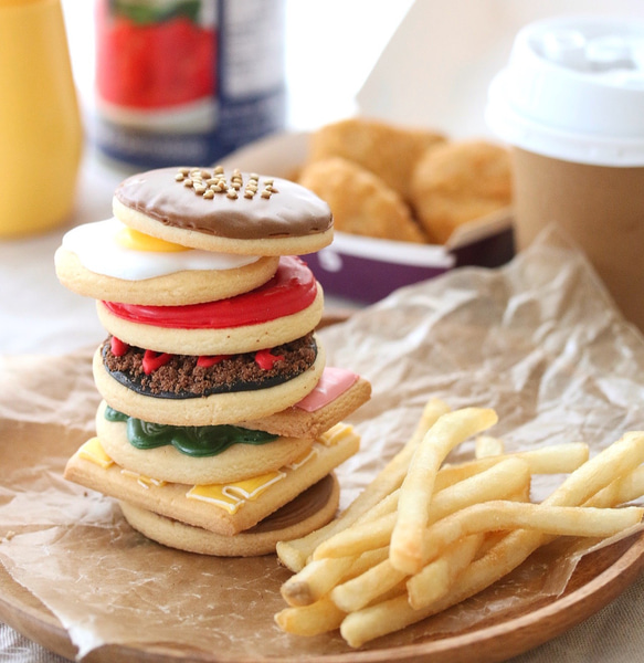 ハンバーガーのアイシングクッキー（hamburger icing cookie)