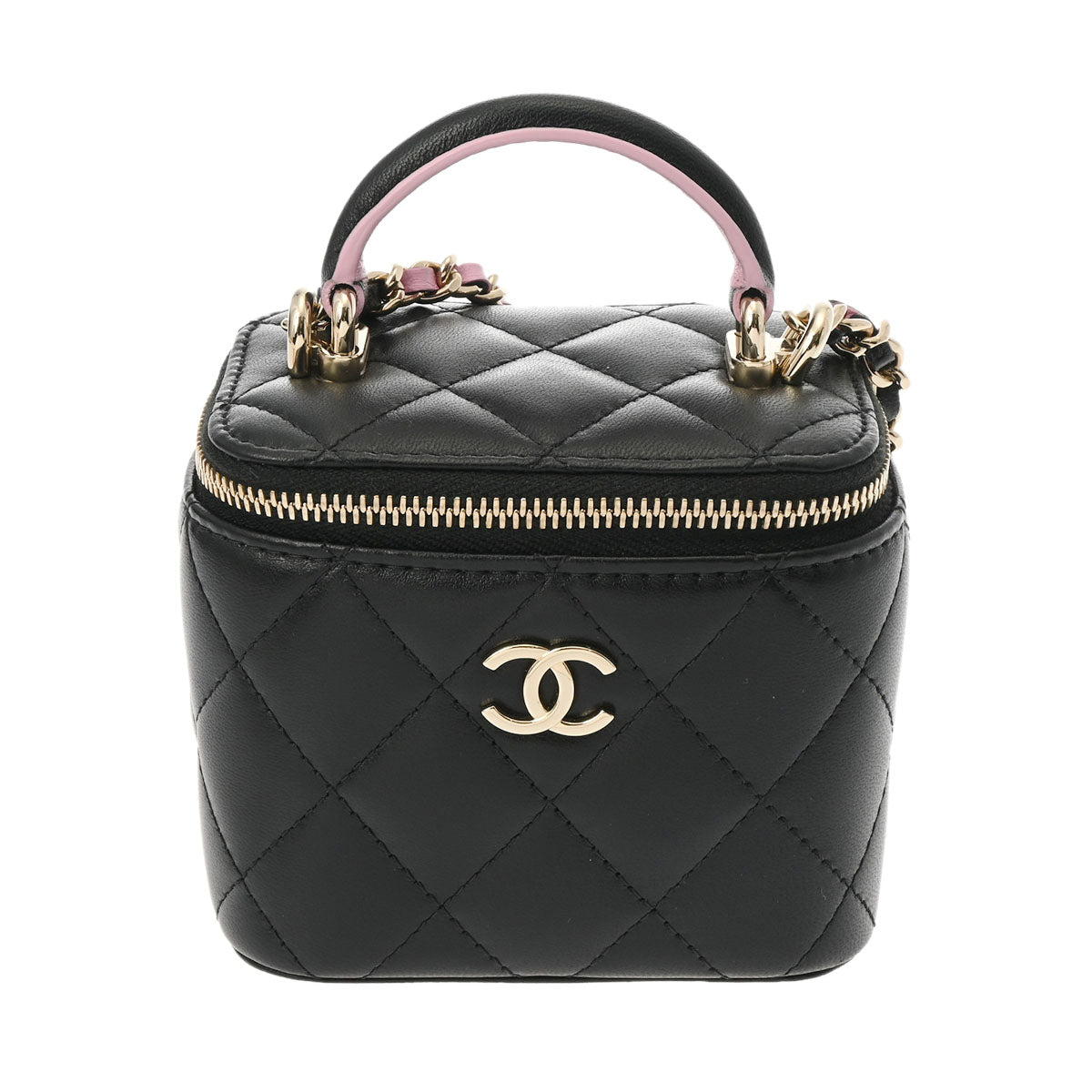 CHANEL シャネル スモールバニティ チェーンショルダー ブラック シャンパンゴールド金具 AP2198 レディース ラムスキン ショルダーバッグ 新同 中古 