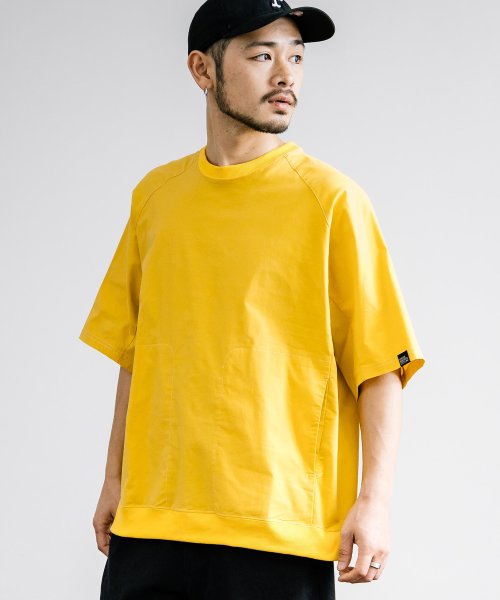 Tシャツ 半袖 カットソー メンズ レディース オーバーサイズ ビッグシルエット ラグラン ルーズ リラックス ゆったり ストレッチ 布帛 サイドポケット クル