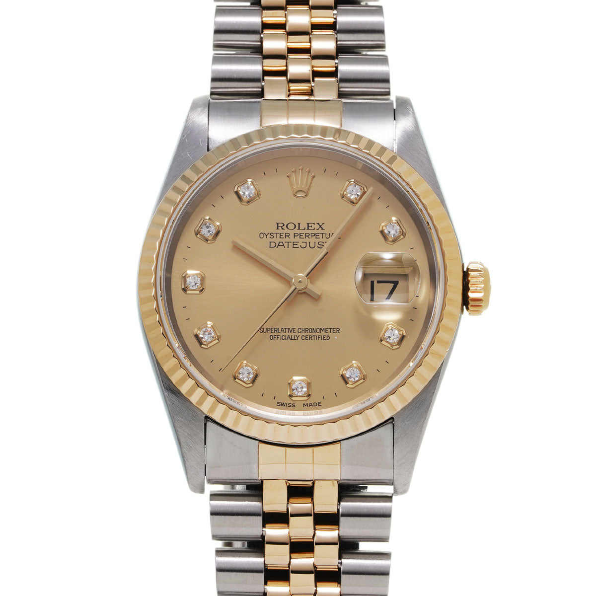 ROLEX ロレックス デイトジャスト 10Pダイヤ 16233G メンズ YG/SS 腕時計 自動巻き シャンパン文字盤 Aランク 中古 