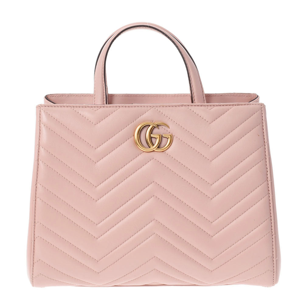 GUCCI グッチ GGマーモント 2WAY ピンク ゴールド金具 448054 レディース カーフ ハンドバッグ Aランク 中古