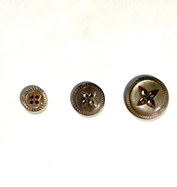 オリジナル貝ボタン2個セット◇猫目・縄目/茶蝶貝◇11.5mm/15mm/20mm