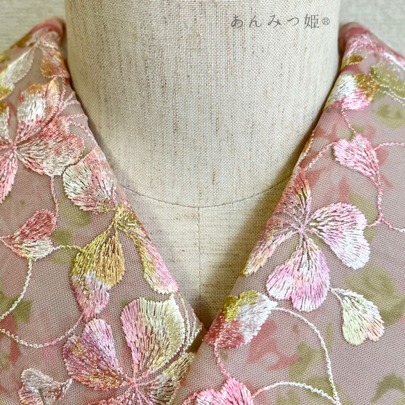 洗える刺繍半衿  つやつやのお花