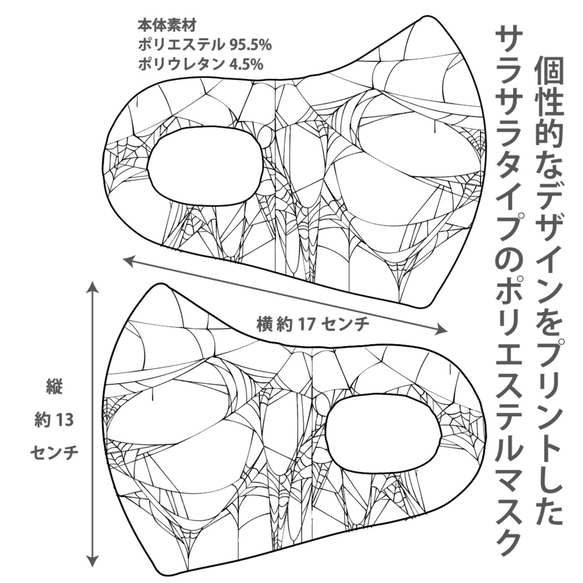 おしゃれマスク　個性的なデザインのプリントマスク　サラサラポリエステルマス 洗えるマスク 蜘蛛の糸7