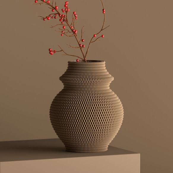 モダンデザインのアート花瓶 / 3dプリント製フラワーベース / オリジナルギフト / Weave Vase 05