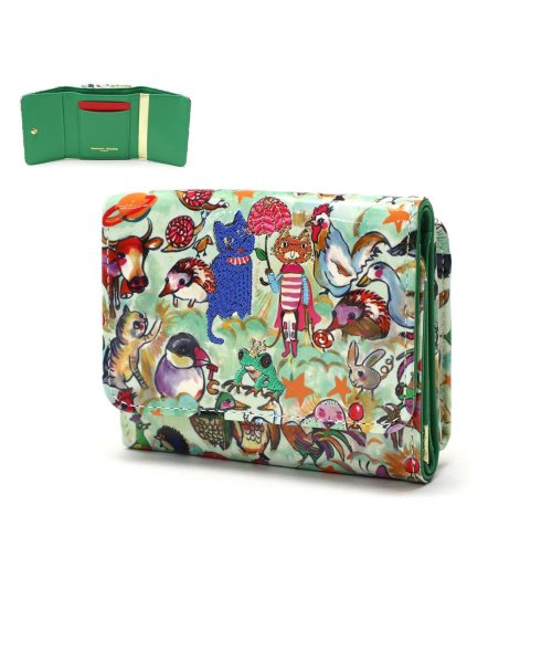 ツモリチサト 三つ折り財布 かわいい tsumori chisato CARRY 財布 レザー コンパクト 猫 お洒落 日本製 森のどうぶつたち 57721