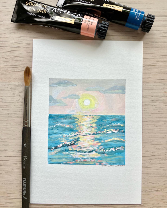 ORIGINAL PAINTING - ocean, sunset, 原画, オリジナルアート, 海の絵