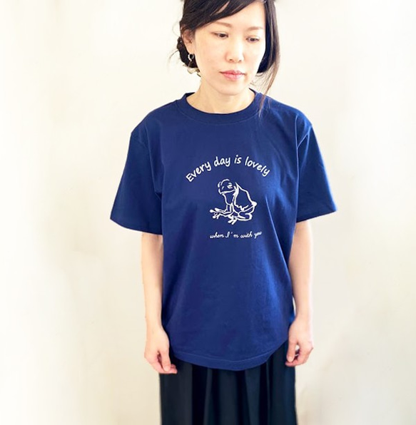 かえるＴシャツ　ネイビー　レディース　メンズ　紺色　送料無料