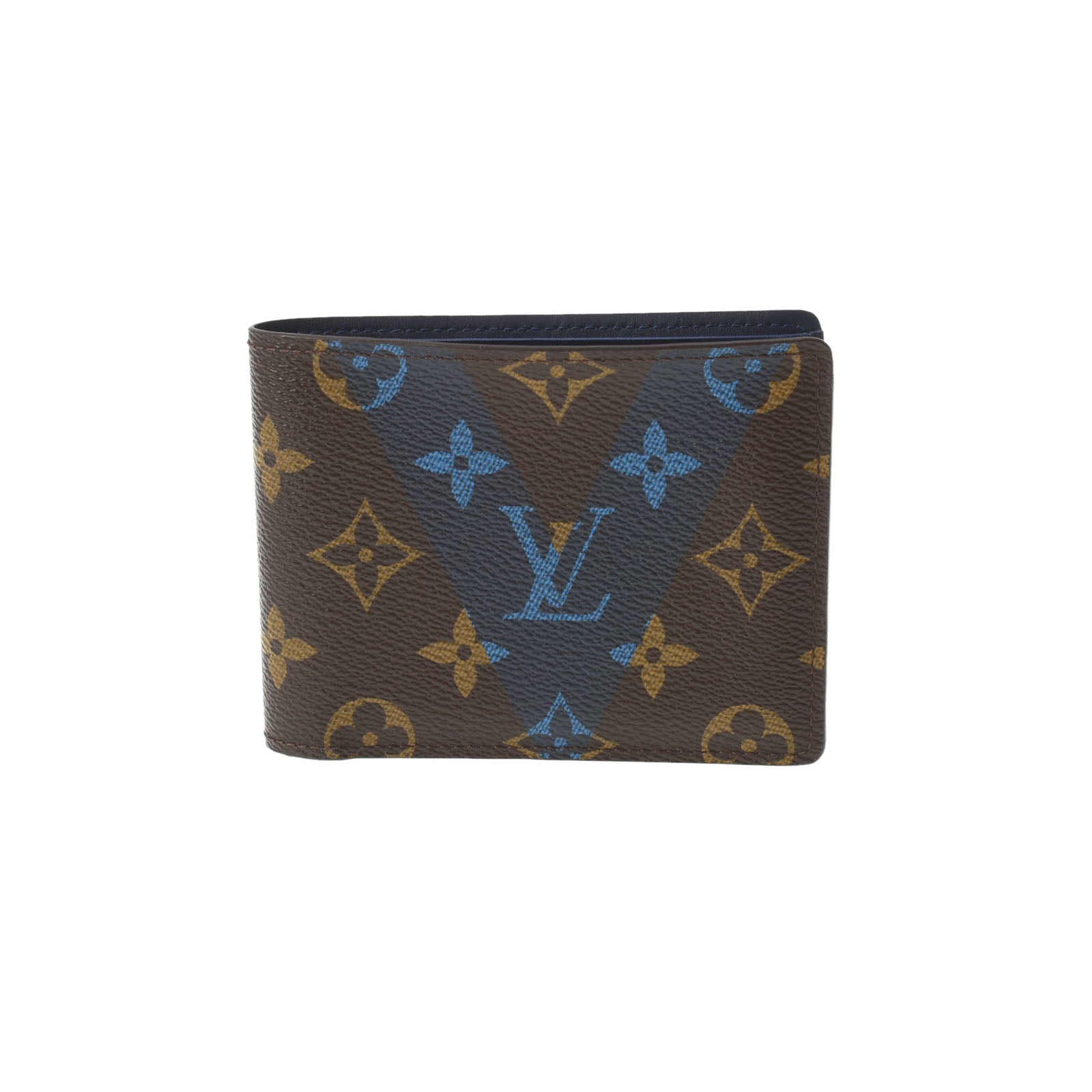 LOUIS VUITTON ルイヴィトン モノグラム ポルトフォイユ ミュルティプル  ブラウン/ブルー M61169 メンズ モノグラムキャンバス 二つ折り財布 Bランク 中古 