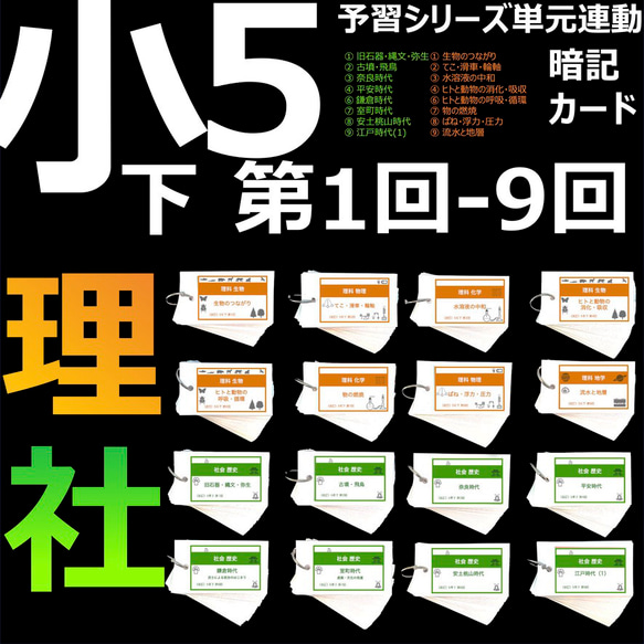 中学受験 暗記カード【5年下 社会・理科1-9回】 組分けテスト対策