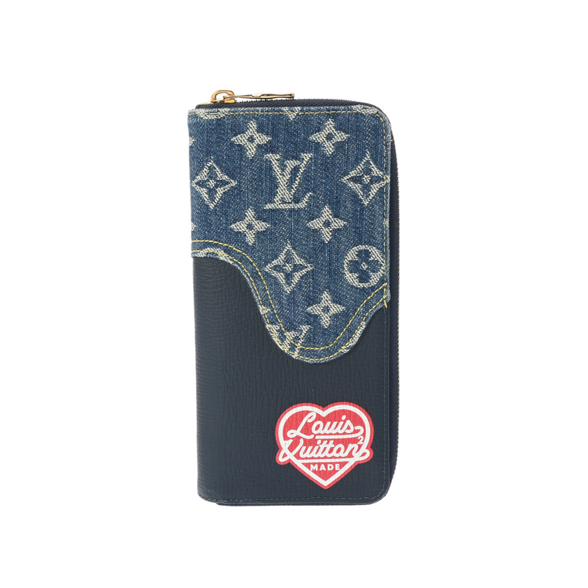 LOUIS VUITTON ルイヴィトン モノグラムデニム ジッピーウォレット  ヴェルティカル NIGO LV made ネイビー M81107 ユニセックス デニム 長財布 Aランク 中古 