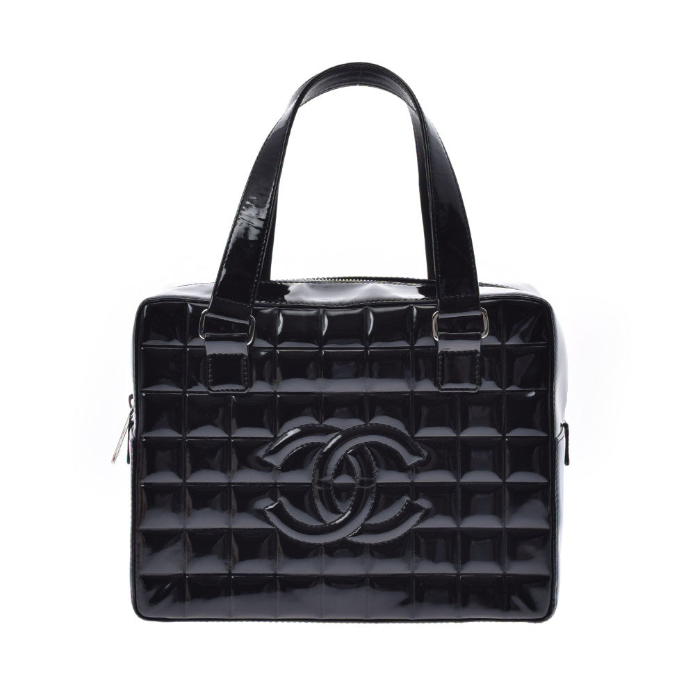 CHANEL シャネル チョコバー 黒 シルバー金具 レディース エナメル ハンドバッグ Aランク 中古 