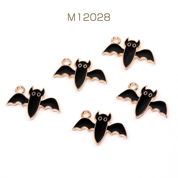 M12028  18個  ハロウィンチャーム エポチャーム 蝙蝠 1カン 14×20.5mm ゴールド  3X（6ヶ）