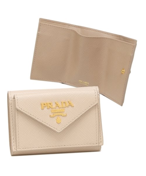 プラダ 三つ折り財布 サフィアーノメタルオロ ミニ財布 ピンク ベージュ レディース PRADA 1MH021 ZLP F02GN