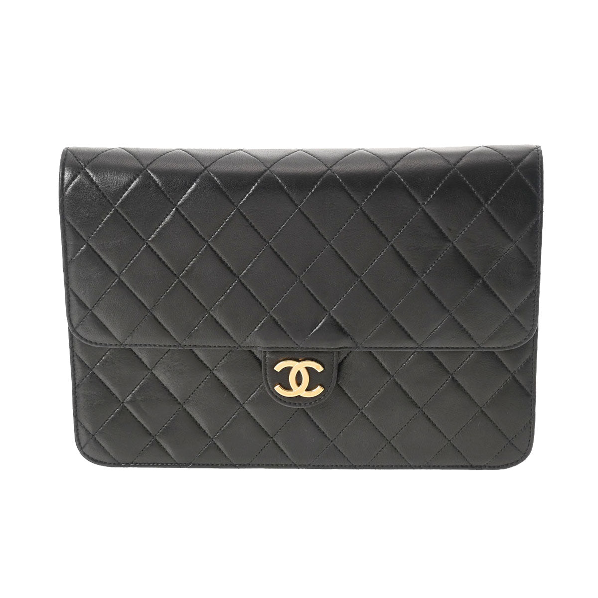 CHANEL シャネル マトラッセ プッシュロック チェーンショルダー 25cm 黒 ゴールド金具 レディース ラムスキン ショルダーバッグ ABランク 中古 