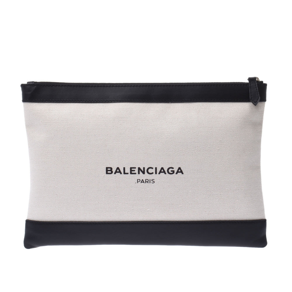 BALENCIAGA バレンシアガ ネイビークリップ 白/黒 373834 ユニセックス キャンバス/レザー クラッチバッグ Aランク 中古 