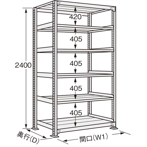 サンケイ鋼器 高耐食性めっき中量棚（300kg/段・単体・6段） MB