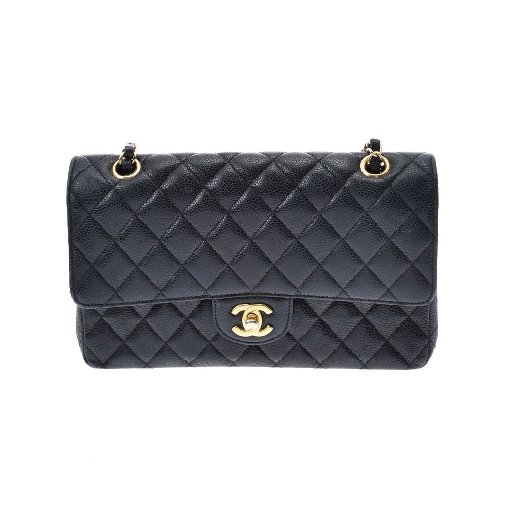 CHANEL シャネル マトラッセ チェーンショルダー 25cm 黒 ゴールド金具 レディース マットキャビアスキン ショルダーバッグ Aランク 中古 