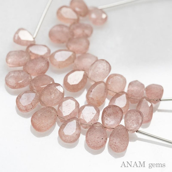 【16粒】ストロベリークォーツ MOMO花スライスカット ビーズ (ビーズ素材)★ANAM gems