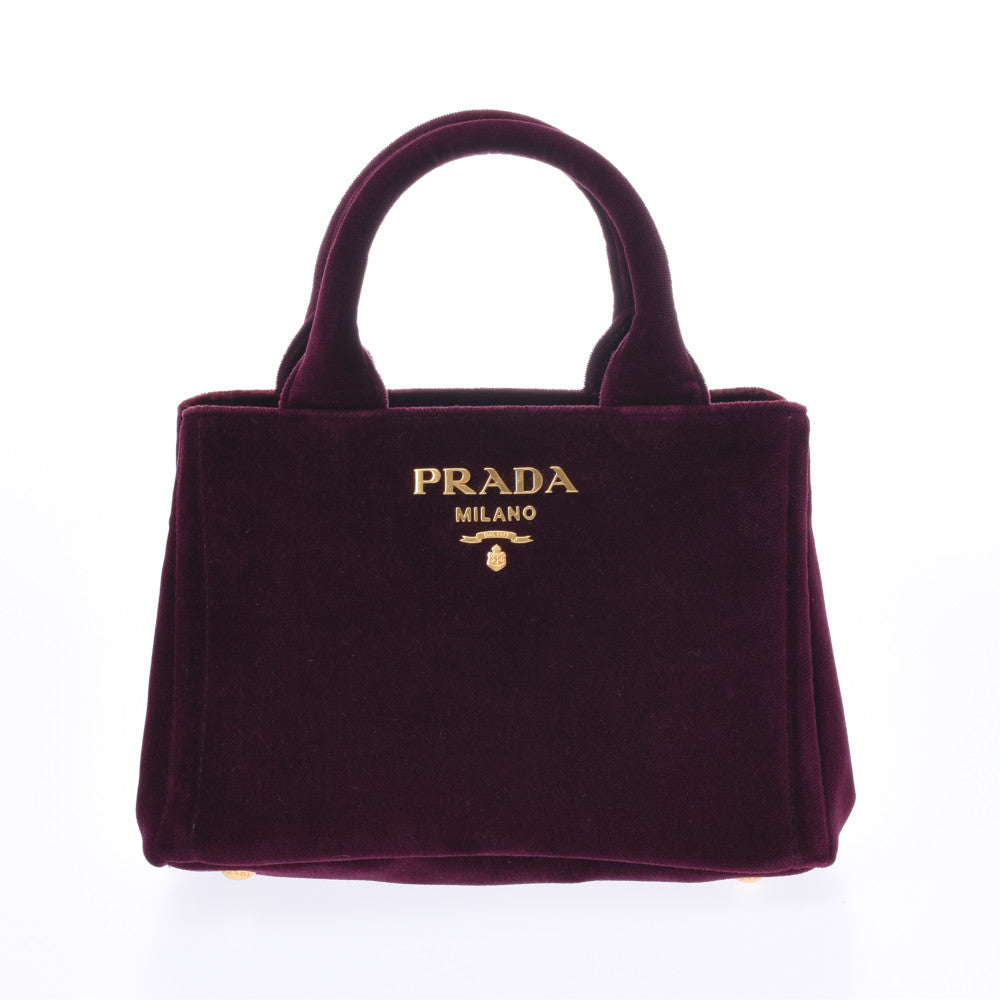 PRADA プラダ 2WAYバッグ ボルドー 1BA038 レディース ベロア ハンドバッグ Aランク 中古 