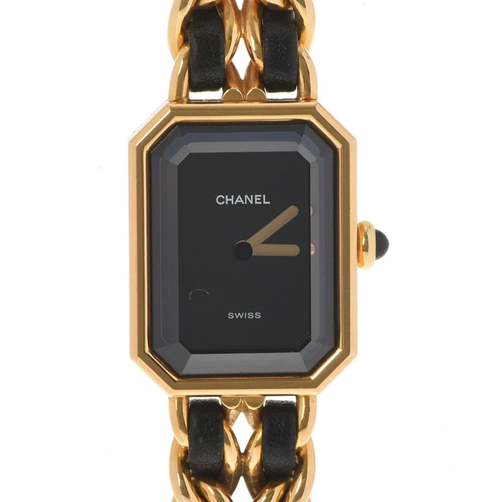 CHANEL シャネル プルミエール サイズL H0001 レディース GP/革 腕時計 クオーツ 黒文字盤 Aランク 中古 