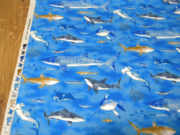 海の生き物さめ柄生地（シーチング）50cm×50cm