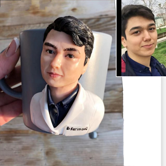 【オーダーメイド】お写真入から コーヒーカップ 3D 似顔絵 肖像画 写真 人形 コップ マグカップ フィギュア 誕生日