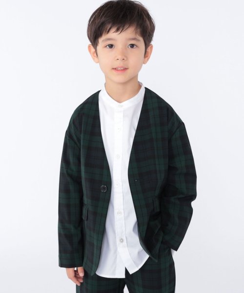 SHIPS KIDS:100～130cm /〈多機能〉ブラックウォッチ ノーラペル ジャケット