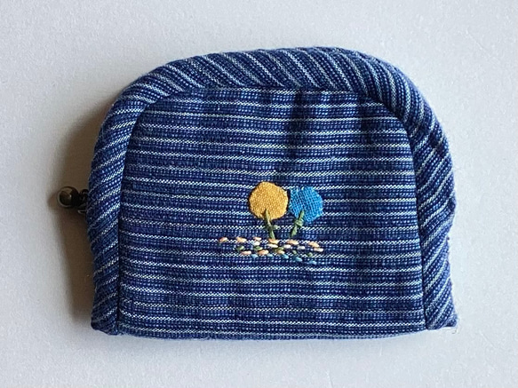 縞地の刺繍入りミニポーチ　(3)