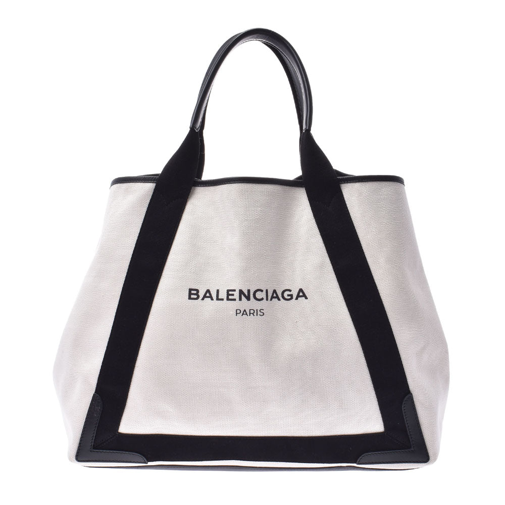 BALENCIAGA バレンシアガ ネイビーカバM アイボリー/黒 ユニセックス キャンバス/レザー ハンドバッグ ABランク 中古 