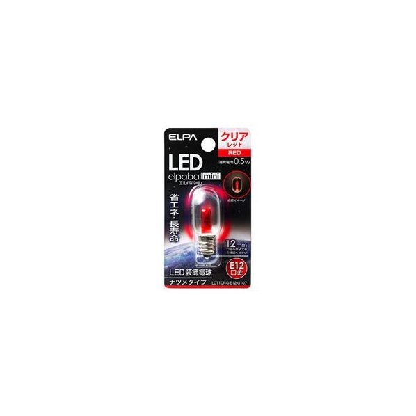 エルパ LED電球 E12口金 0．5Wナツメタイプ 赤色 elpaball mini LDT1CR-G-E12-G107